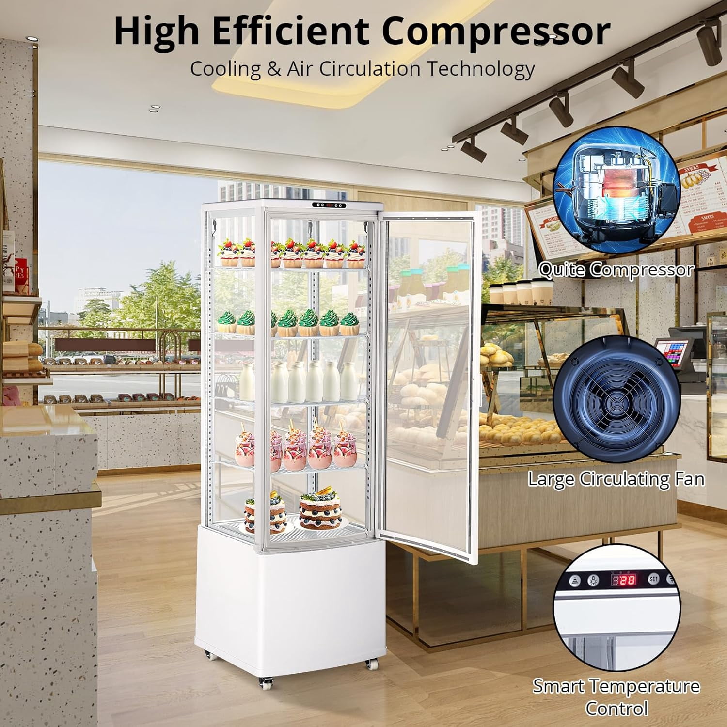 IdealHouse Commercial Display Refrigerator, 10.0 Cu. Ft./280L Countertop Pastry Refrigerated Display Case with Led Lighting, Air-Cooling, Frost-Free, Rear Sliding Door for Cafes Cakes, Stores