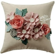 JWH Pink Throw Pillow Covers 18 x 18 inch 3D Flowers Solid Suede Cotton Accent Pillow Case Decorative Home Bed Living Room Gift Pillowcase for Sofa