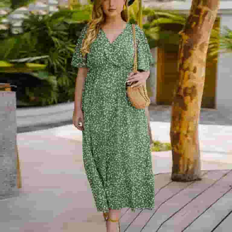 Women's Sexy V-neck Short Sleeve Loose Printed Dresses Women's Sexy V-neck Short Sleeve Loose Printed Dresses
