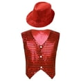 thumbnail image 1 of LiiYii Gilet à Sequins pour Garçons et Filles avec Chapeau Costume de Danse Jazz de Rue Moderne Rouge 160, 1 of 7