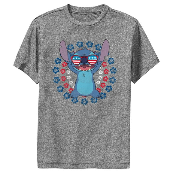 Boy's Lilo & Stitch Patriotic Hibiscus Circles Performance Graphic Tee Charcoal Heather X Large