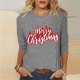 thumbnail image 2 of Pisexur Joyeux Noël T-Shirts pour Femmes Col Rond Manches 3/4 Mode Vacances Tee Tops Mode Ample Automne, 2 of 4