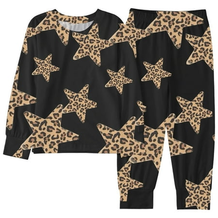 SonxaHe Little Girl s Sleepwear Outfits Star Print Long Sleeve Tshirt Pants Child Cozy Loose Nightwear Homewear Outfits Black Sized 6-7