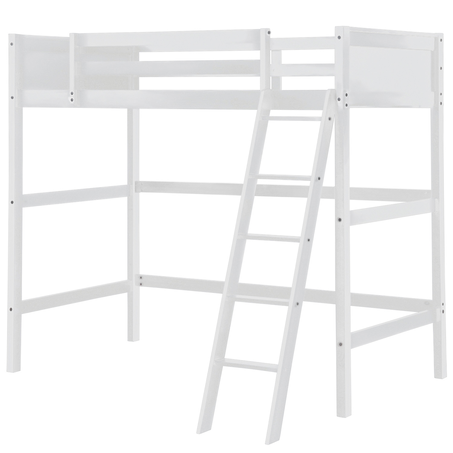Solid Wood Twin Size Loft Bed Panel Style Loft Bed,Side Angled Ladder