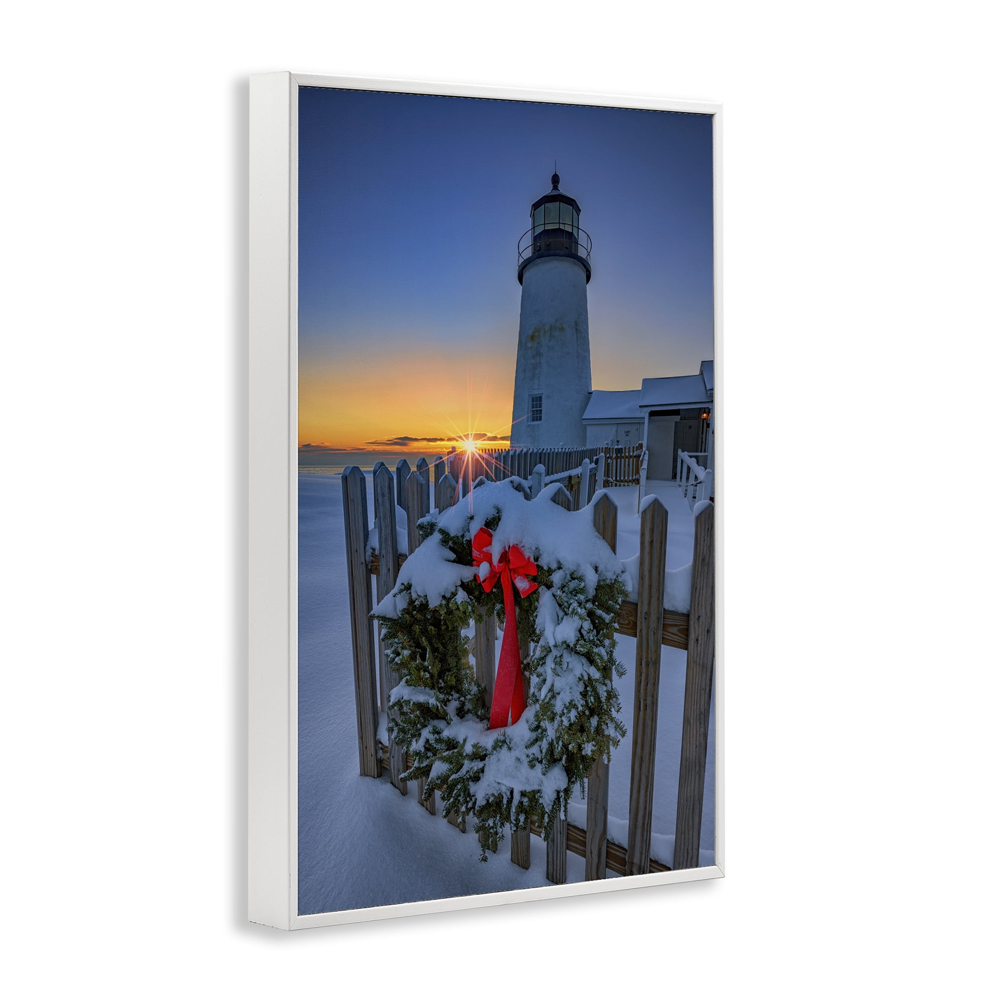 Stupell Industries Christmas Beach Lifehouse Holiday Painting White Framed Art Prints Wall Art, 20 x 30