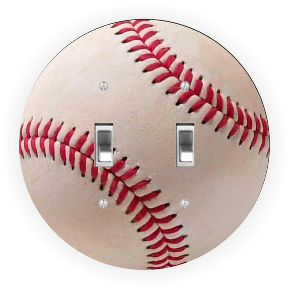 Baseball Design - Round Light Switch Plate Cover - Double Toggle