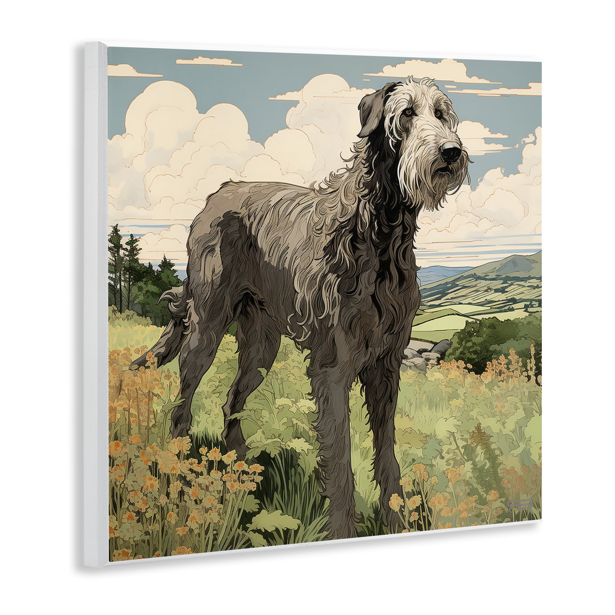 Stupell Industries Countryside Landscape Dog Landscape Painting Unframed Art Print Wall Art, 12 x 12