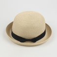 thumbnail image 2 of Yuanlong Womens Hats Black Ribbon Bow Design Woven Straw Bowler Hat Summer Lady Trendy Breathable Sunshade Beach Headwear, 2 of 3