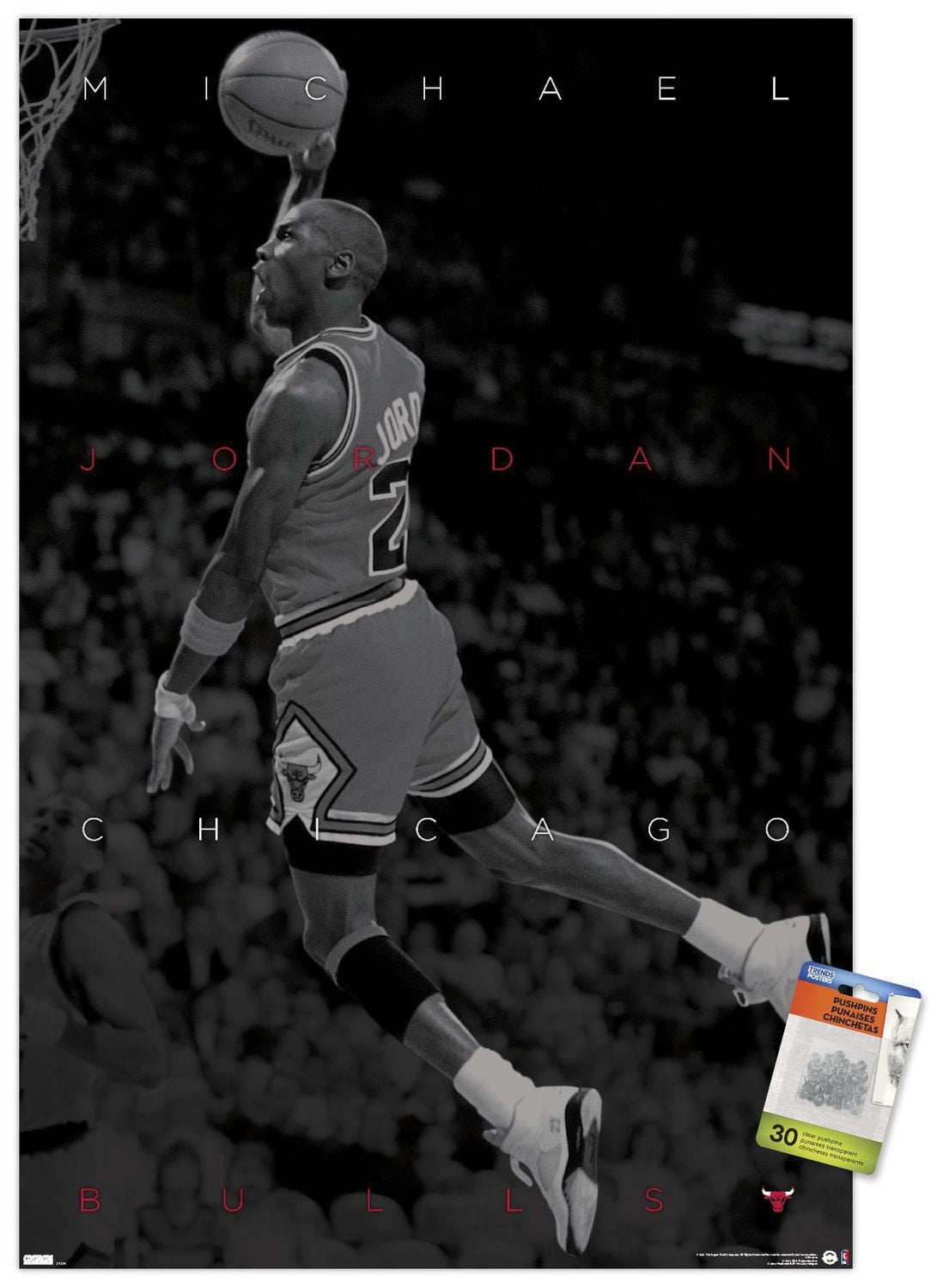 Michael Jordan - Black and White Wall Poster, 22.375" x 34" Framed