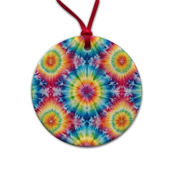 Tie Dye Pattern Fun Watercolor Christmas Tree Holiday Round Ceramic Ornament