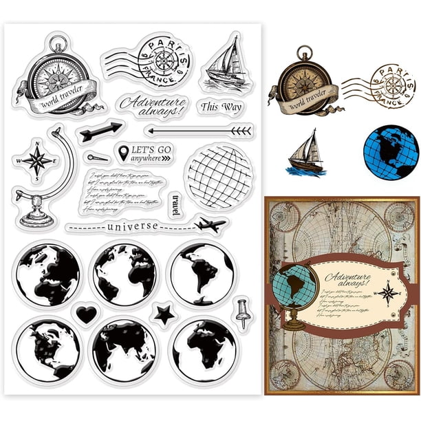 Sellos transparentes de viaje: sellos de silicona transparentes para scrapbooking, decoración de álbumes de fotos y creación de tarjetas.