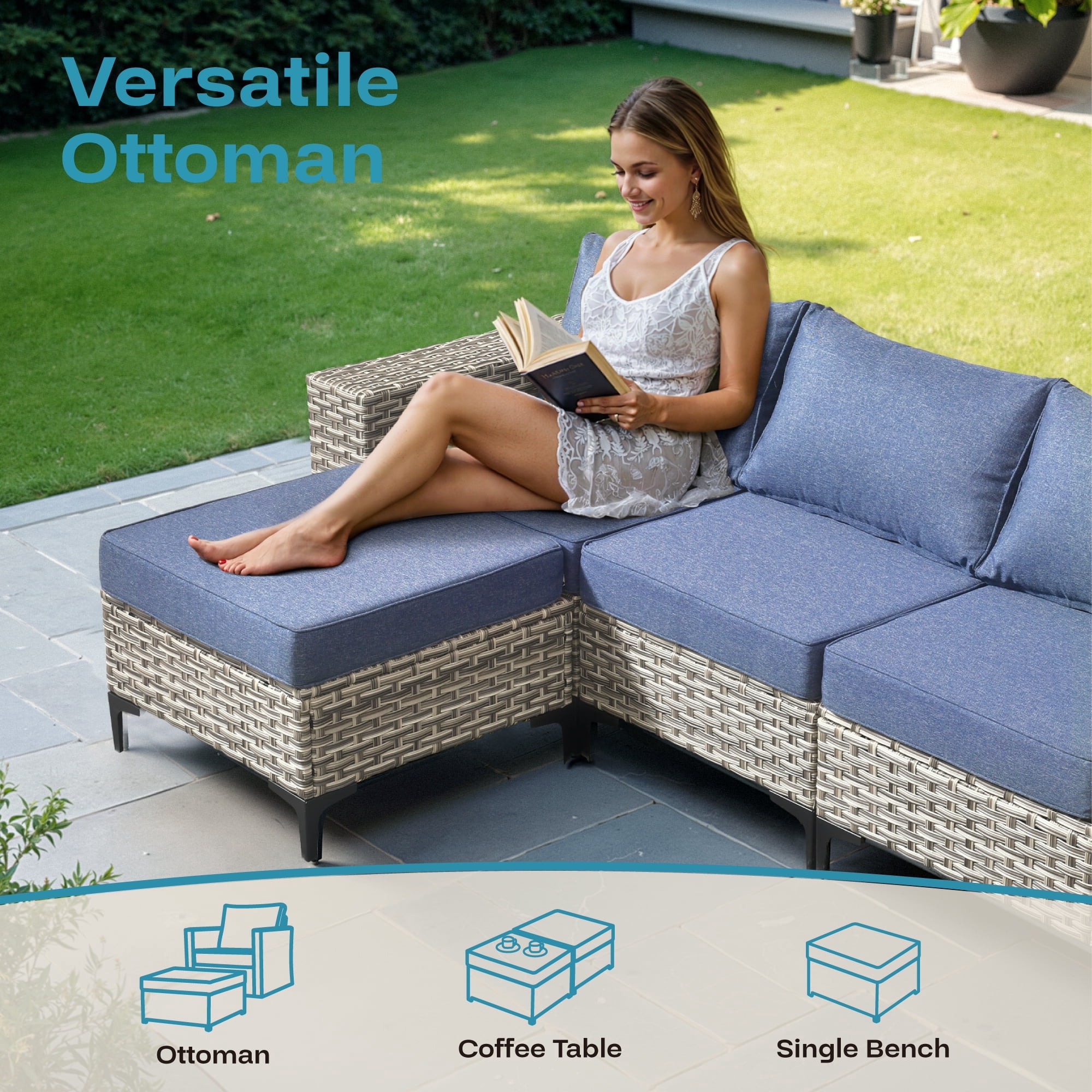 Ovios 4 Pieces Wicker Patio Furniture Sets Outdoor Conversation Sectional Sofa for Backyard Deck