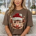 thumbnail image 5 of Highland Cow Santa Hat Christmas T-Shirt, Imitation Latch Hook Yarn Cozy Tee, 5 of 10