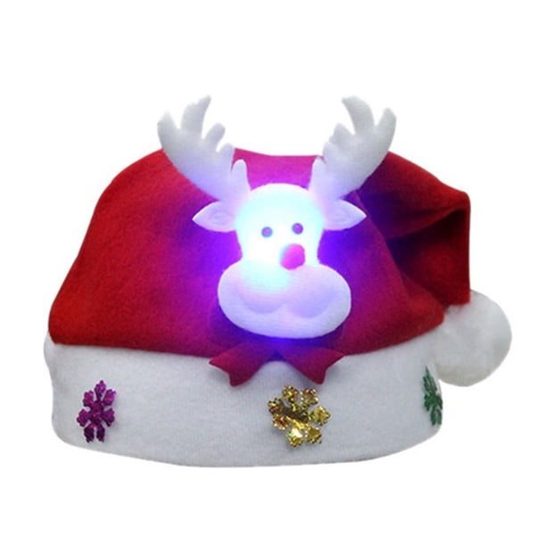 Ounissouiy Gorro de Navidad con luz LED de dibujos animados de Papá Noel que brilla intensamente para adultos gorro brillante muñeco de nieve cabeza de Kits de decoración para fiestas Alce Ounissouiy JJ16827-03