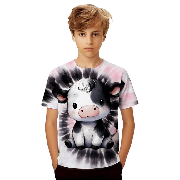 YUEHUA Kids Tie Dye Shirt Short Sleeve Hippies 3D Printed Graphic Tees Tie-Dye Crewneck T Shirts for 4-16 Years Boys Girls Children