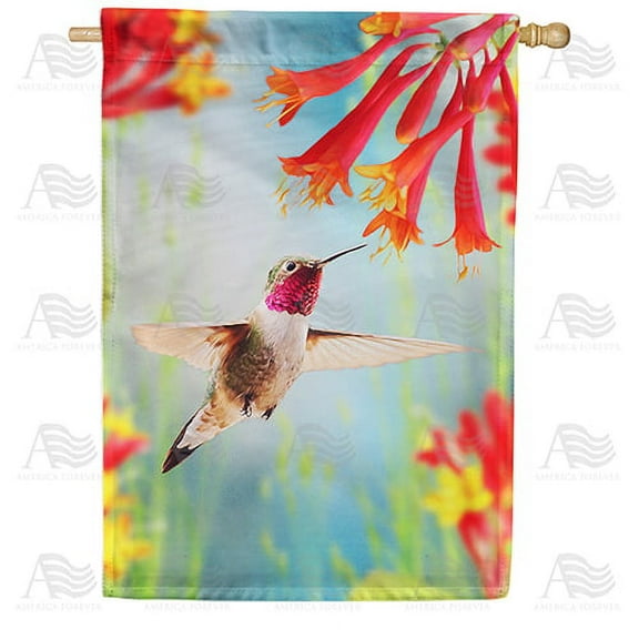 America Forever Spring Bird House Flag 28 x 40 inches Double Sided Welcome Summer, Colorful Orange Flowers - Seasonal Yard Lawn Outdoor Decorative Spring Hummingbird House Flag