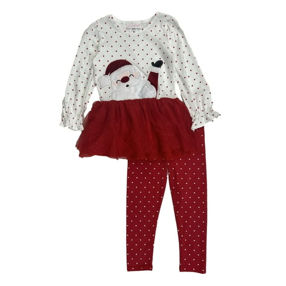 Girls White & Red Dot Santa Claus Dress Shirt & Leggings Christmas Outfit 5