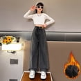 thumbnail image 2 of Girls Jeans Cargo Baggy Wide Leg Denim Straight Loose Pants Tween High Elastic Waistband with Pockets Youth Teen Casual Pants(,Color:Black,Size:10-11 Years), 2 of 7