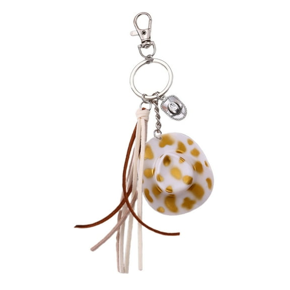 WINDLAND Cute Phone Pendant Fashionable Cow Print Hat Keychain Western Cowboy Hat Shaped Keyring Ornament Bag Charm Decoration