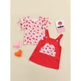 thumbnail image 2 of Valentine Baby Girl Casual Clothes Love Heart Print O-Neck Ruffle Trim Short Sleeves Tops and Suspender Skirt, 2 of 9