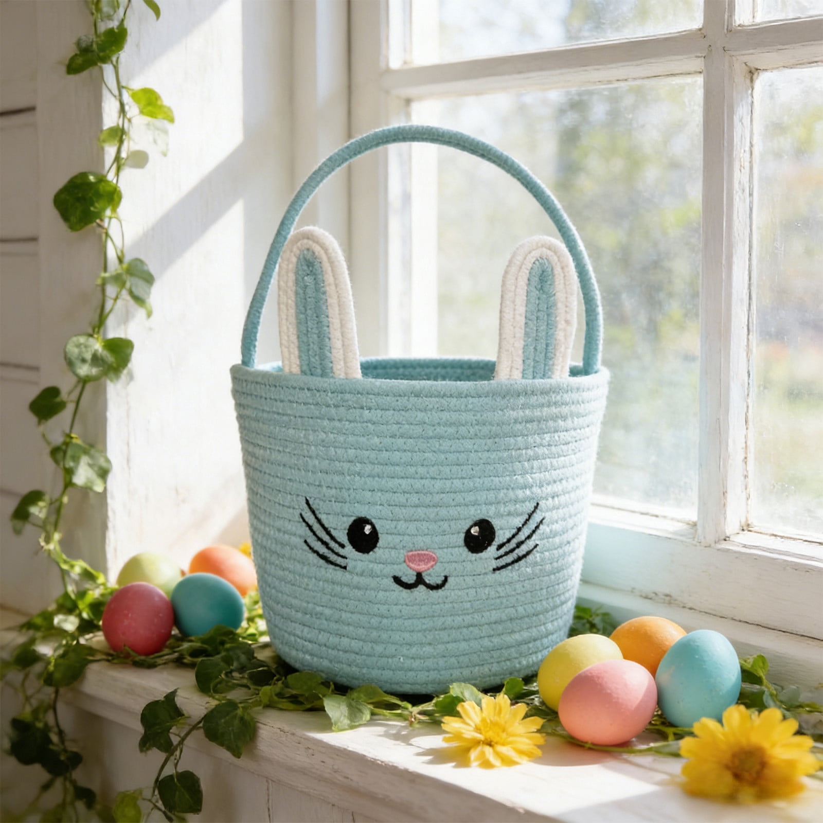 Lunxisen 4 Pcs Easter Storage Basket Hand-woven Decorative Home Organizer Holiday Decor Rabbit Shape Woven Bin