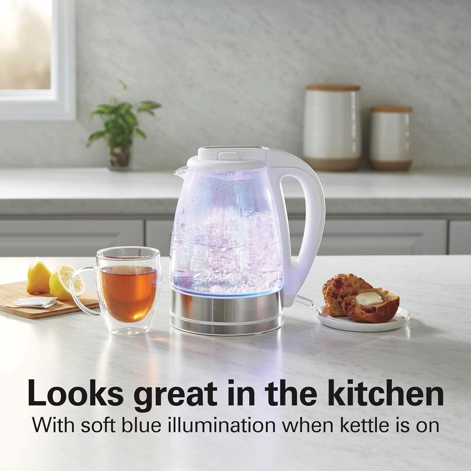 1.7L Electric Tea Kettle, Water Boiler & Heater, LED Indicator, Built-In Mesh Filter, Auto-Shutoff & Boil-Dry Protection, Cordless Serving, Iridescent Clear Glass