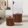 thumbnail image 3 of Wirrytor Round Coffee Table Sets 2 Pieces, Wood Fluted Coffee Table with Storage, for Living Room Bedroom, Apartment(Walnut), 3 of 10