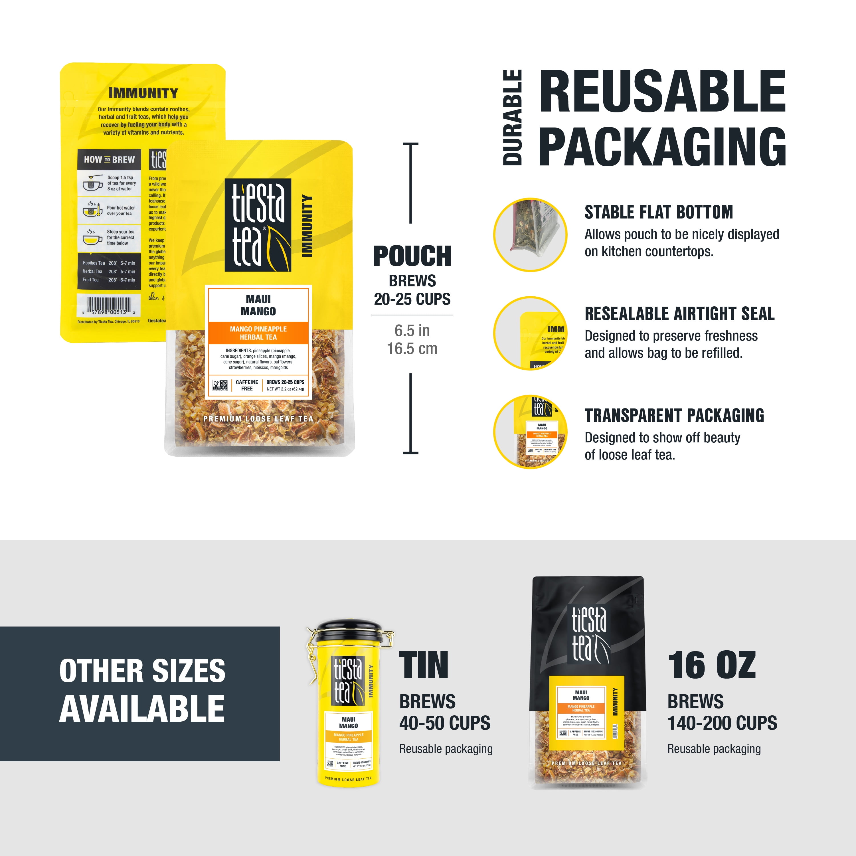 Tiesta Tea - Chocolate Ginger Turmeric, Immunity Loose Leaf Herbal Tea, Caffeine Free, GMO-Free, Make Hot or Iced Tea & Brews Up to 25 Cups - 2 Ounce Resealable Pouch