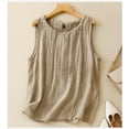 thumbnail image 4 of Holzkary Linen Tank Tops for Women,Sleeveless Tops Casual Summer Loose Fit T Shirts Solid Color Tunic Tank Tops Crew Neck Tee Pleated Tense Vest Retro Cotton Linen Loose Sleeveless Top Beige L, 4 of 7