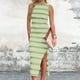 thumbnail image 1 of WILLBEST Vestidos de Verano 2025 Vestido Largo de Tirantes A Rayas con Abertura Lateral de Punto Calado sin Mangas Informal Ajustado de Verano para Mujer Grande​​, 1 of 3