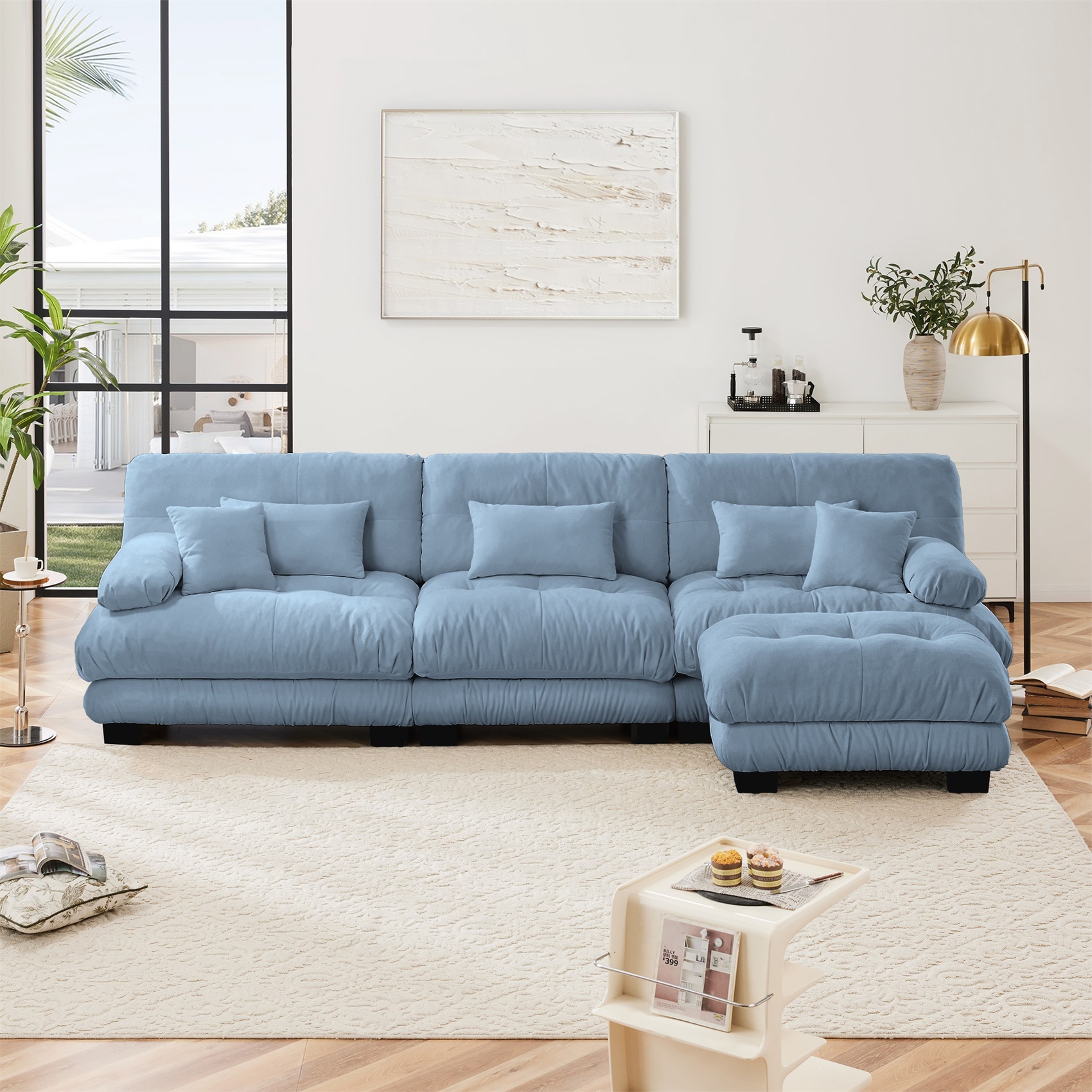 Alvantor 134" Modular Sectional Sofa with Convertible Ottomans, Chenille L-Shaped Cloud Sofa 3 Seat Oversized Couch for Living Room Blue