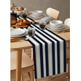 thumbnail image 6 of ERUNPONLY Khaki Navy Blue Striped Table Runner - 108 Inch Long Farmhouse Abstract Lines Art Cotton and Linen Blended Dress Scarves Farmhouse Table Runner for Kitchen Dining, Coffee Table, 13"x108", 6 of 8