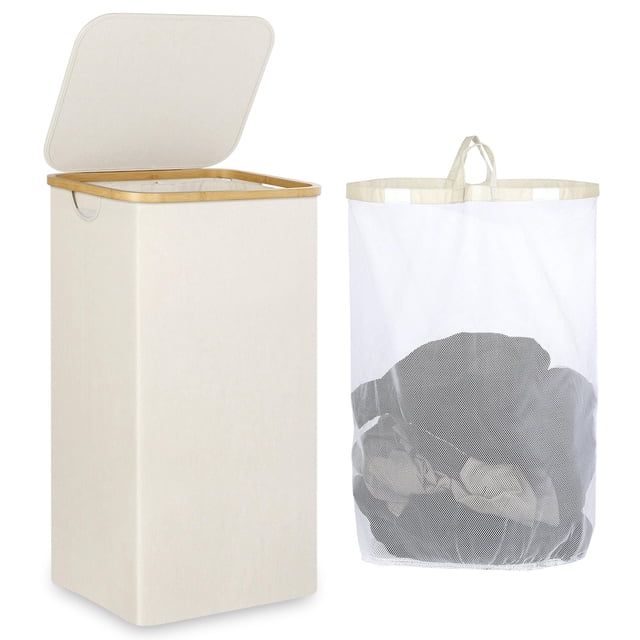 Cesta de lavandería ieGrow 110 L con tapa, asa y bolsa extraíble