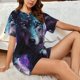 thumbnail image 4 of Balery Purple Sky Wolf Conjunto de Pijama para Mujer con Estampado, Dos Piezas de Manga Corta y Shorts, Ropa de Dormir Suave con Cuello Redondo y Bolsillos-X-Large, 4 of 6