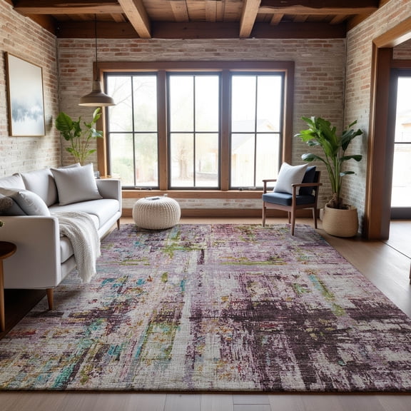 Addison Rugs Mayfield Premium Machine Washable Transitional Abstract Lavender Rectangle Rug, 10' x 14'
