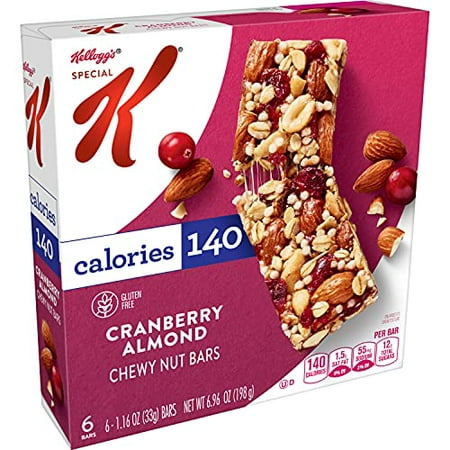 Kellogg s Special K Chewy Breakfast Bars Gluten-Free Snacks 140 Calories Per Bar Cranberry Almond 6.96oz Box (6 Bars)