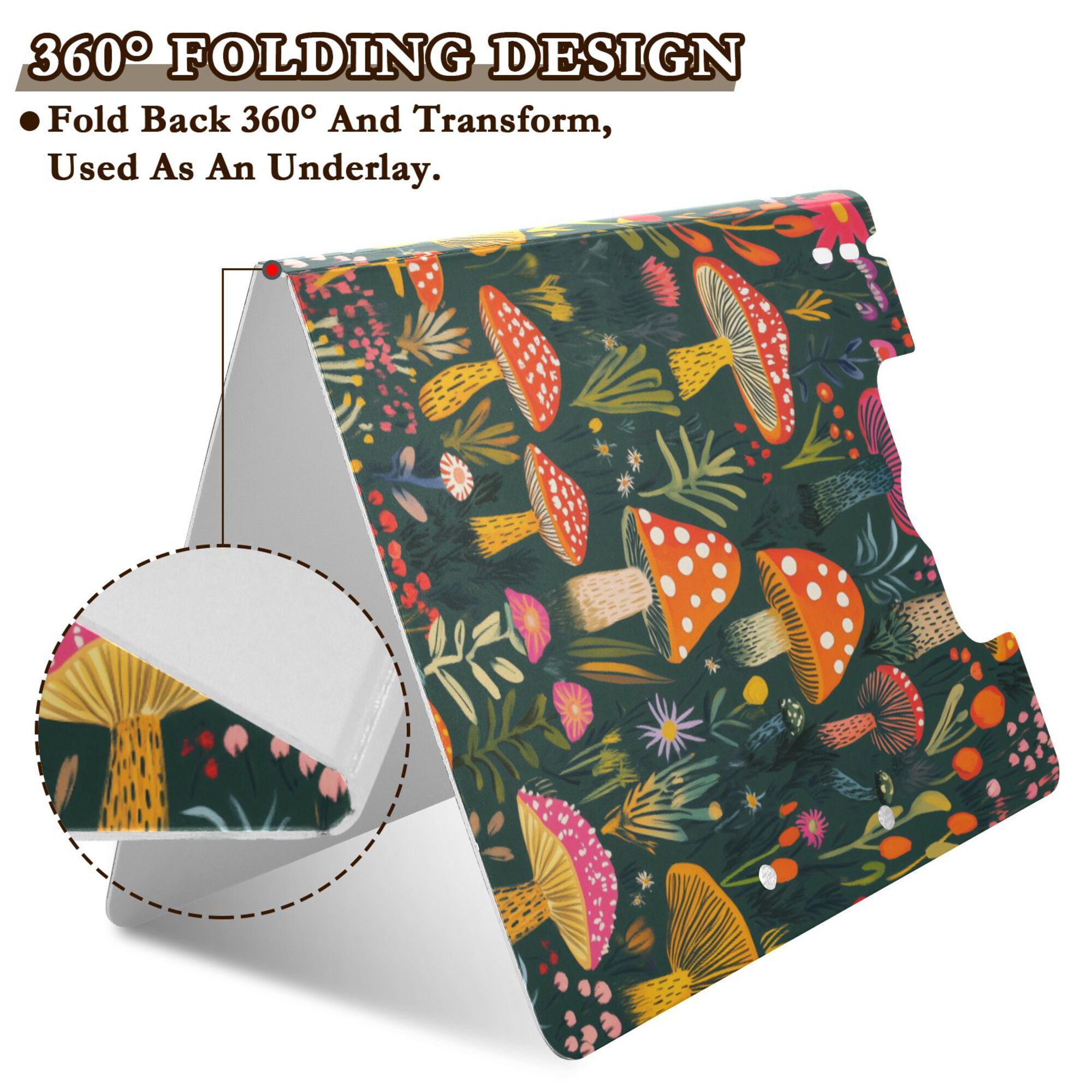FORMRS A4 Clipboard Folder with Pen Holder Horizontal Foldable School Office Binder, Orange Mushroom