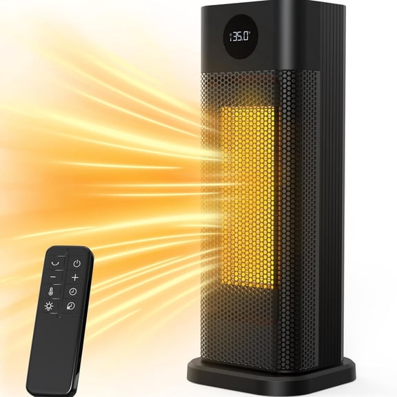 Space Heater - 1500W Ceramic Tower Heaters for Indoor Use with Adjustable Thermostat, Timer and Remote Control, Quick 1s Heat-up 70° Oscillation Electric Heater for Office, Bedroom, Room, Home