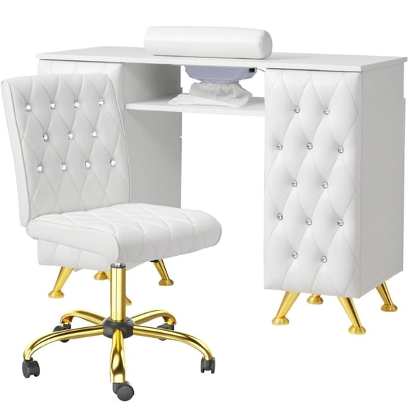 Ktaxon Manicure Table, Table & Chair Set, Nail Desk for Techs with Dust Collector, w/Storage & Hand Rest, White