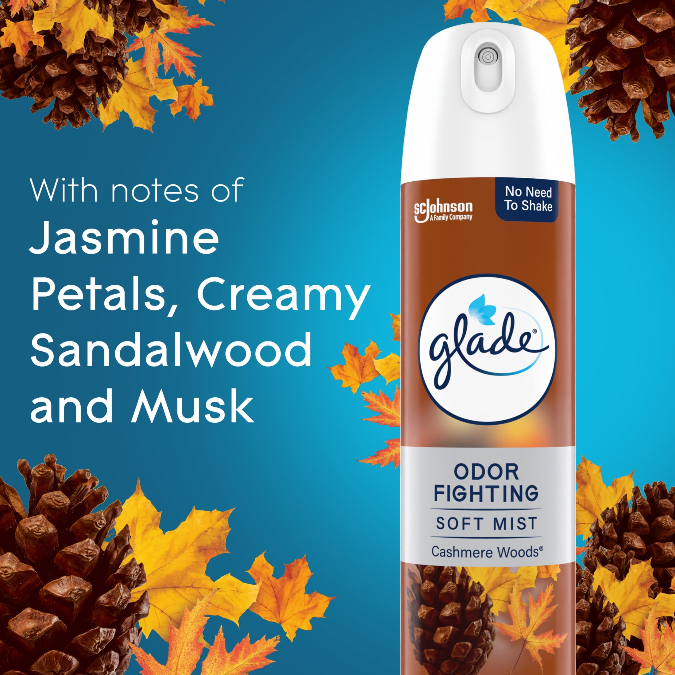 (3 pack) Glade Odor Fighting Soft Mist Air Freshener Room Spray, Cashmere Woods, 16.0oz, 3 Pack, 6 Count
