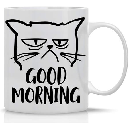 

Good Morning Funny Grumpy Cat Mug - Cute Unique Cat Mom Gifts For Birthdays Present for Cat Lover Cup For Crazy Cat Ladies Great Office Mug Gag Gift - 11oz Coffee Mug and Tea Cup - By CBT Mugs