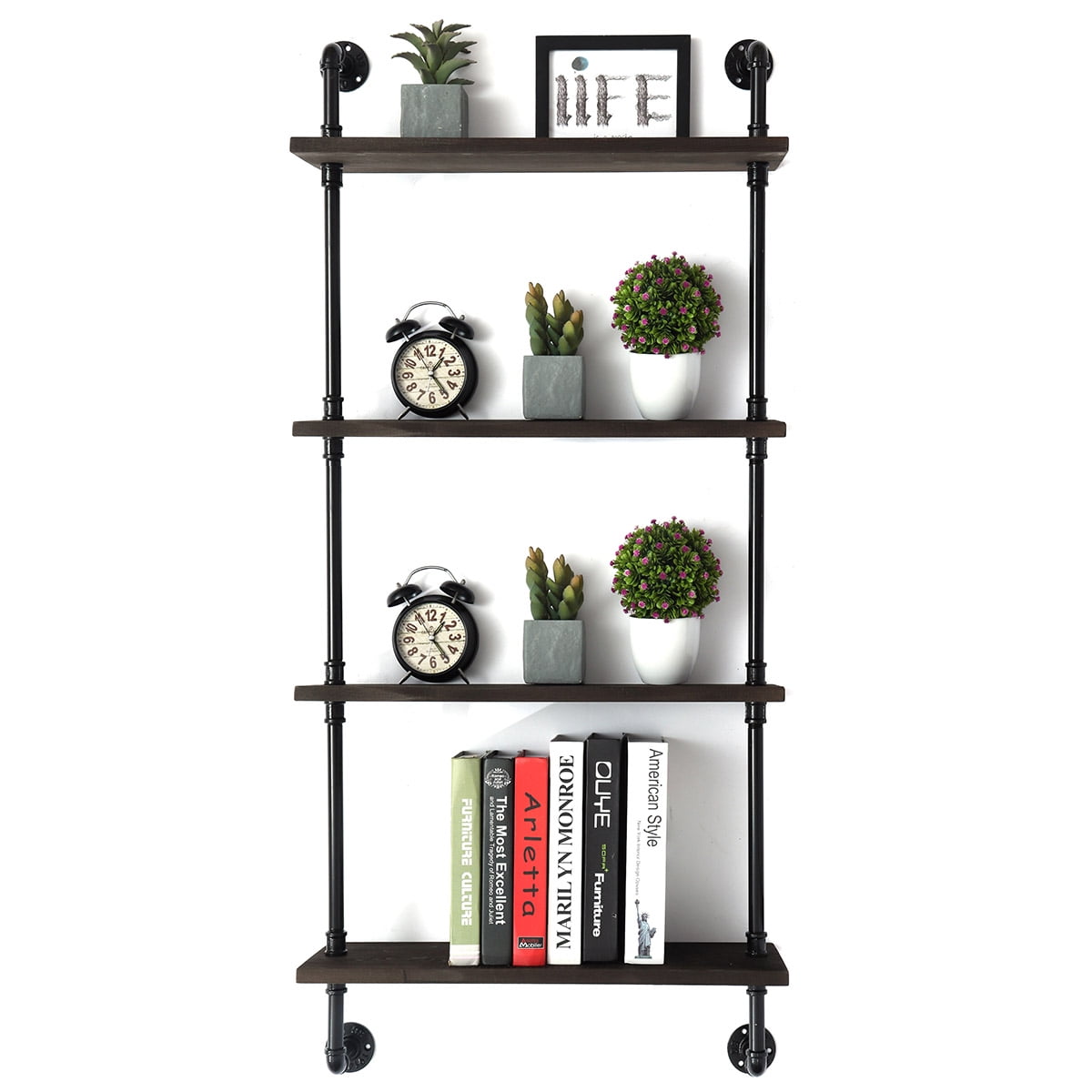 Buy 36 Tier Industrial Pipe Shelf Metal Wall Mounted Rustic Pipe Shelving Wood Shelf Book