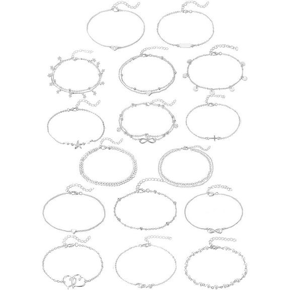 12/16/30Pcs Ankle Bracelets for Women Gold Silver Rose Gold Charm Anklets Set for Teens Boho Layered Beach Adjustable Foot Chain Summer Beach Jewelry