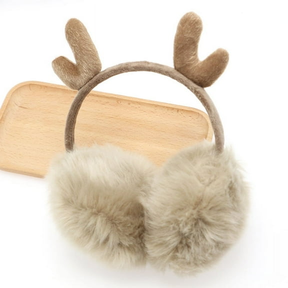 Namzi Ear Muffs for Winter Cute Reindeer Antlers Earmuffs Warm Faux Fur Ear Warmers（Red）