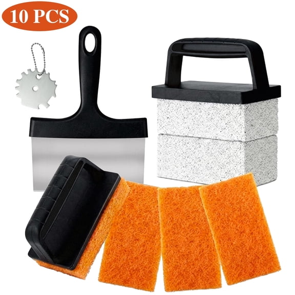 JILhome 10 Pcs Griddle Cleaning Kit, Flat Top Grill Accessories Cleaner Tool with Cleaning Shovel, Scouring Pad Brush with 4 Scouring Pads, 2 Cleaning Stones and Grill Scraper, Gift Box Packed