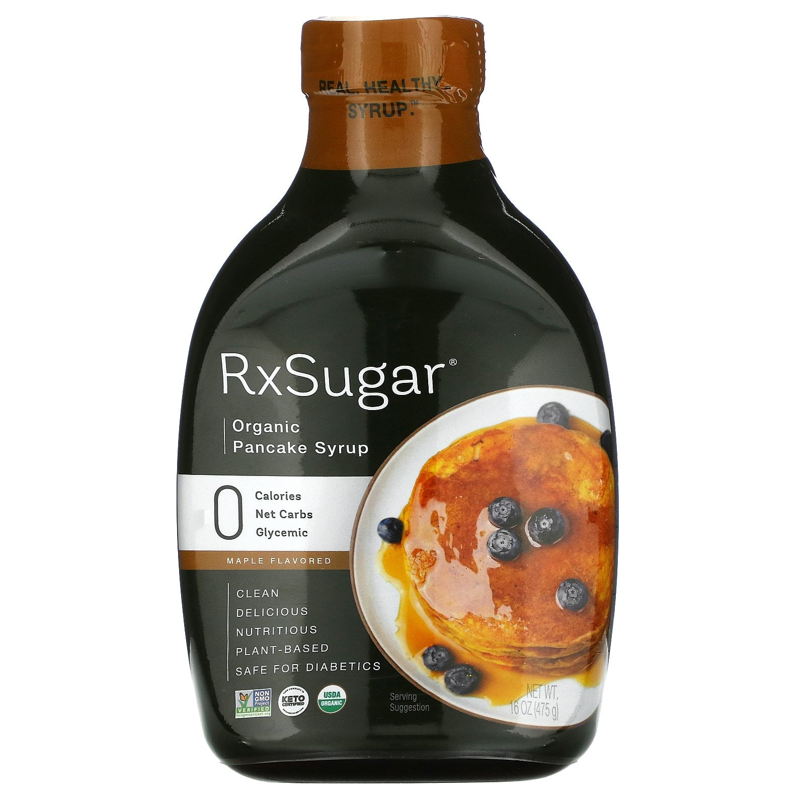 RxSugar Organic Pancake Syrup (16 oz) - 0 Calories. 0 Net Carbs. 0 Glycemic
