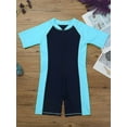 thumbnail image 4 of Aiihoo Kids One-piece Rash Guard Swimsuit Short Sleeves Zippered Shorty Wetsuit Diving Drifting Sun Protection Navy Blue&Sky Blue 8, 4 of 7