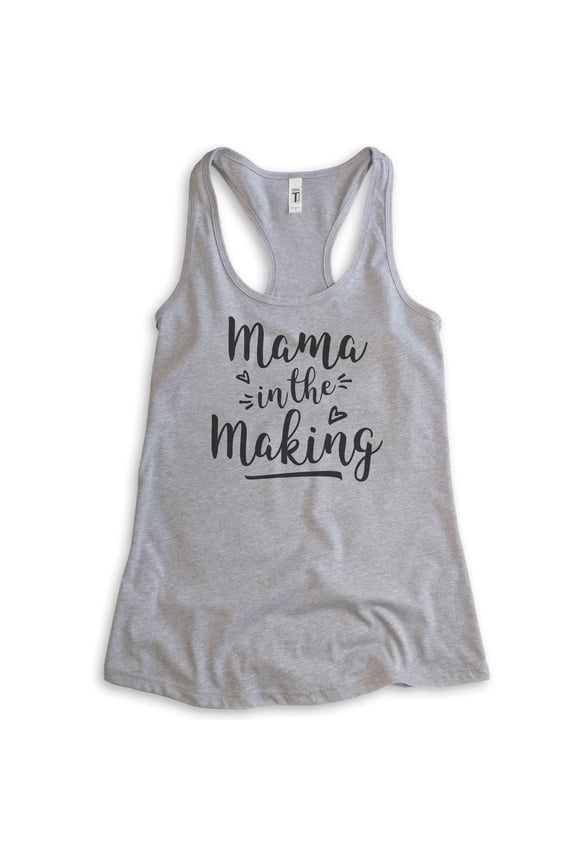 Mama In The Making Tank Top, Ladies Racerback Tank Top, Pregnancy Baby Announcement Tank, Pregnant Tank, Heather Gray, Large