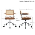thumbnail image 5 of Zesthouse Mid Century Faux Leather Home Office Chair with Rattan Back, 360° Swivel Upholstered Desk Chair with Arms, Tufted Computer Task Chair for Living Room & Office Room, Brown, 5 of 14