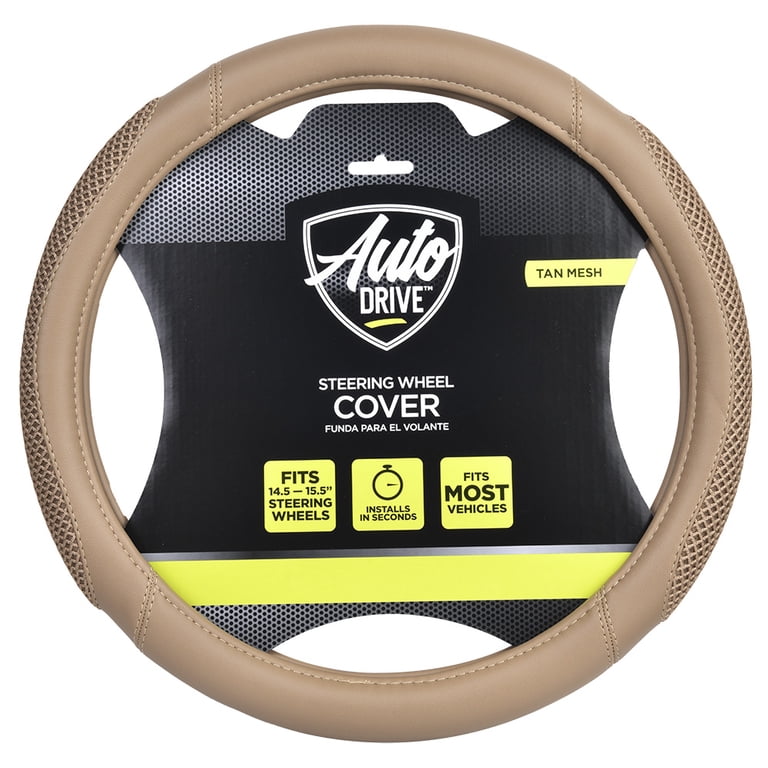 Auto Drive Beige Mesh Steering Wheel Cover, Universal Fit photo 3